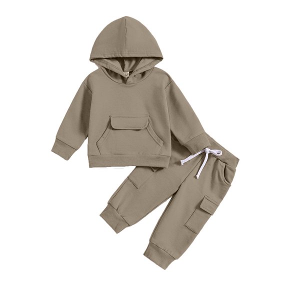BLCHUNen Boys Girls 2 Piece Outfits Long Sleeve Hoodies Drawstring Cargo Pants Comfortable Solid Color Workout Sets,Dark Gray