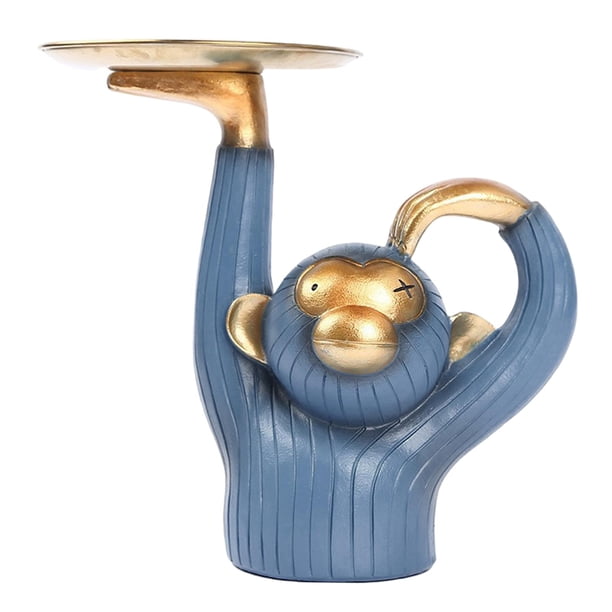 Bandeja organizadora con forma de figura de mono moderna para guardar frutas y aperitivos. Azul Gris L