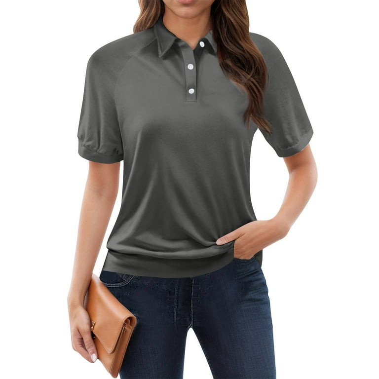 GXIPO Women's Polo Shirts Collared Work Tops Short Sleeve Business
