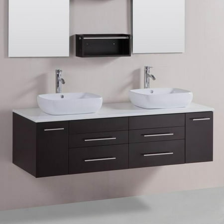 Belvedere 60 in. Modern Double Vessel Bathroom Vanity with Stone Top
