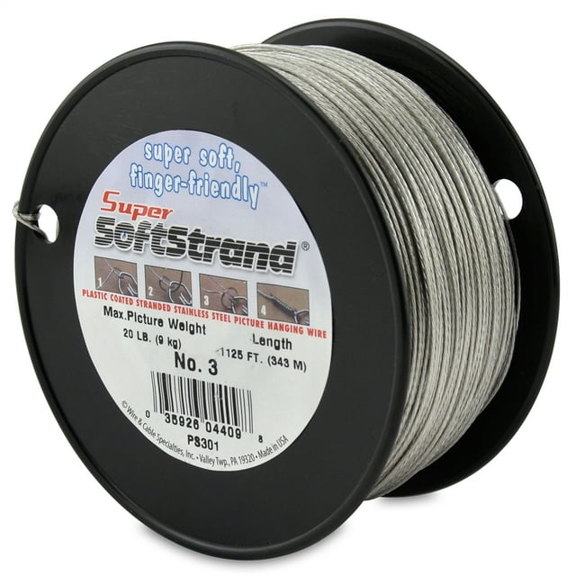 SuperSoftstrand Size 6 - 275-Feet Picture Wire Vinyl Coated Stranded Stainless Steel