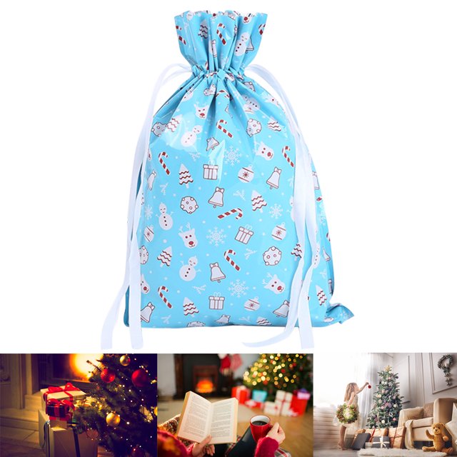 facefd Christmas Candy Bag Drawstring Cookie Snacks Wrapping Packing Pouch Xmas Printed Party Gift M