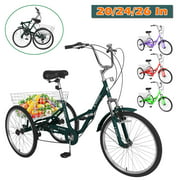 MOPHOTO Folding Tricycle 7-Speed Adult Tricycle, 20/24/26 inch Foldable 3-Wheels Cruiser Bike, Carbon Steel Frame, for Men & Women