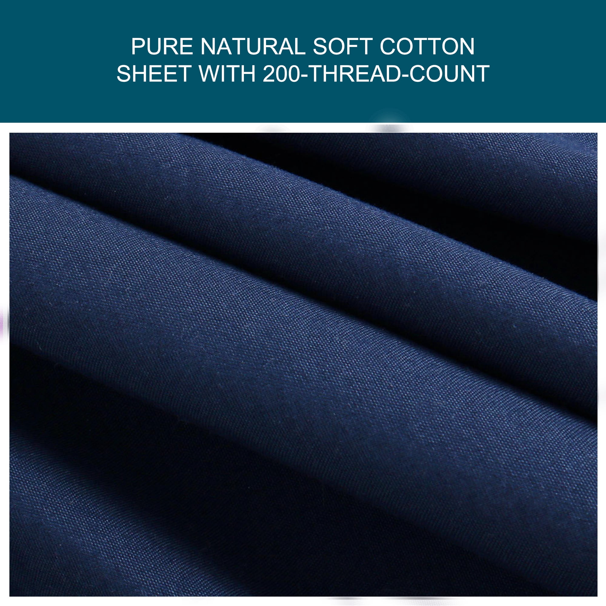 Unique Bargains 15" Deep Pocket Cotton Solid Fitted Sheet Navy Blue Queen