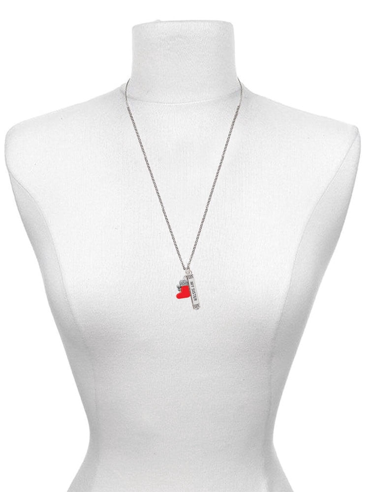 Delight Jewelry Silvertone 3-D Red Christmas Stocking Silvertone Always My Sister Bar Charm Necklace, 23"