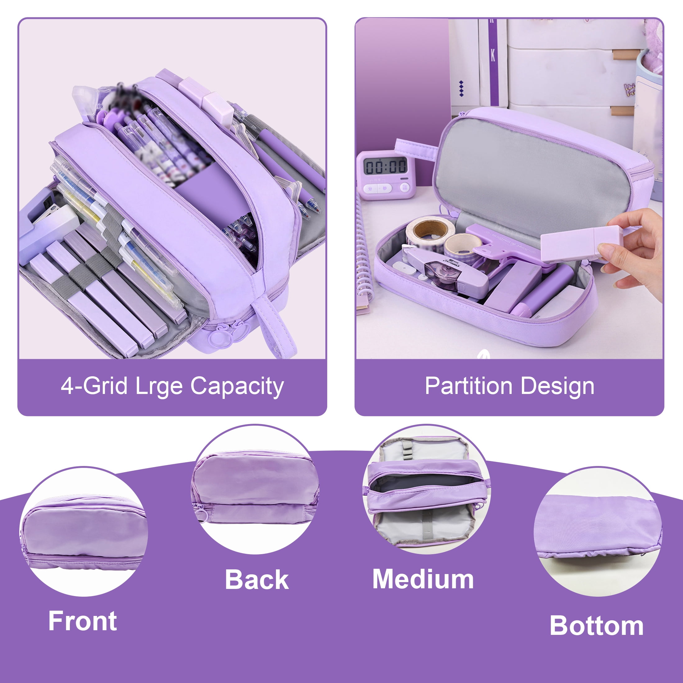 Pencil Pen Case, Large Capacity Pencil Box Multi-Slot Pencil Pouch Bag, Pencil Bag Pen Boxes with 4 Compartments for Kids School Supplies, School Supplies Organizer for Teen Girls