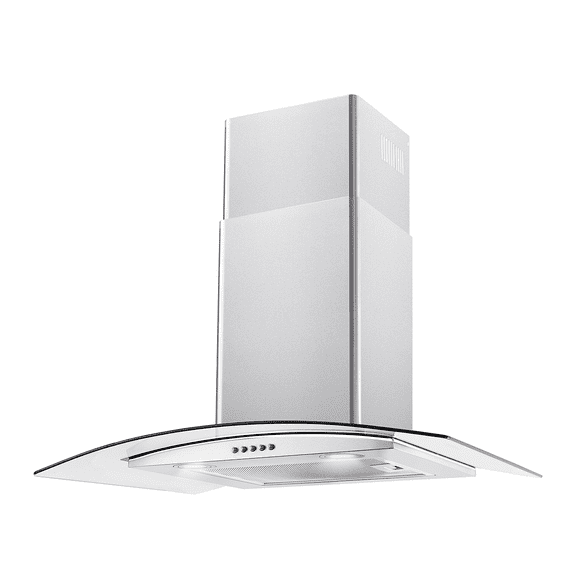 Campana decorativa de pared de 76 cm (30 pulgadas) IHD CH Milan 30 en acero inoxidable y cristal curvo de pared