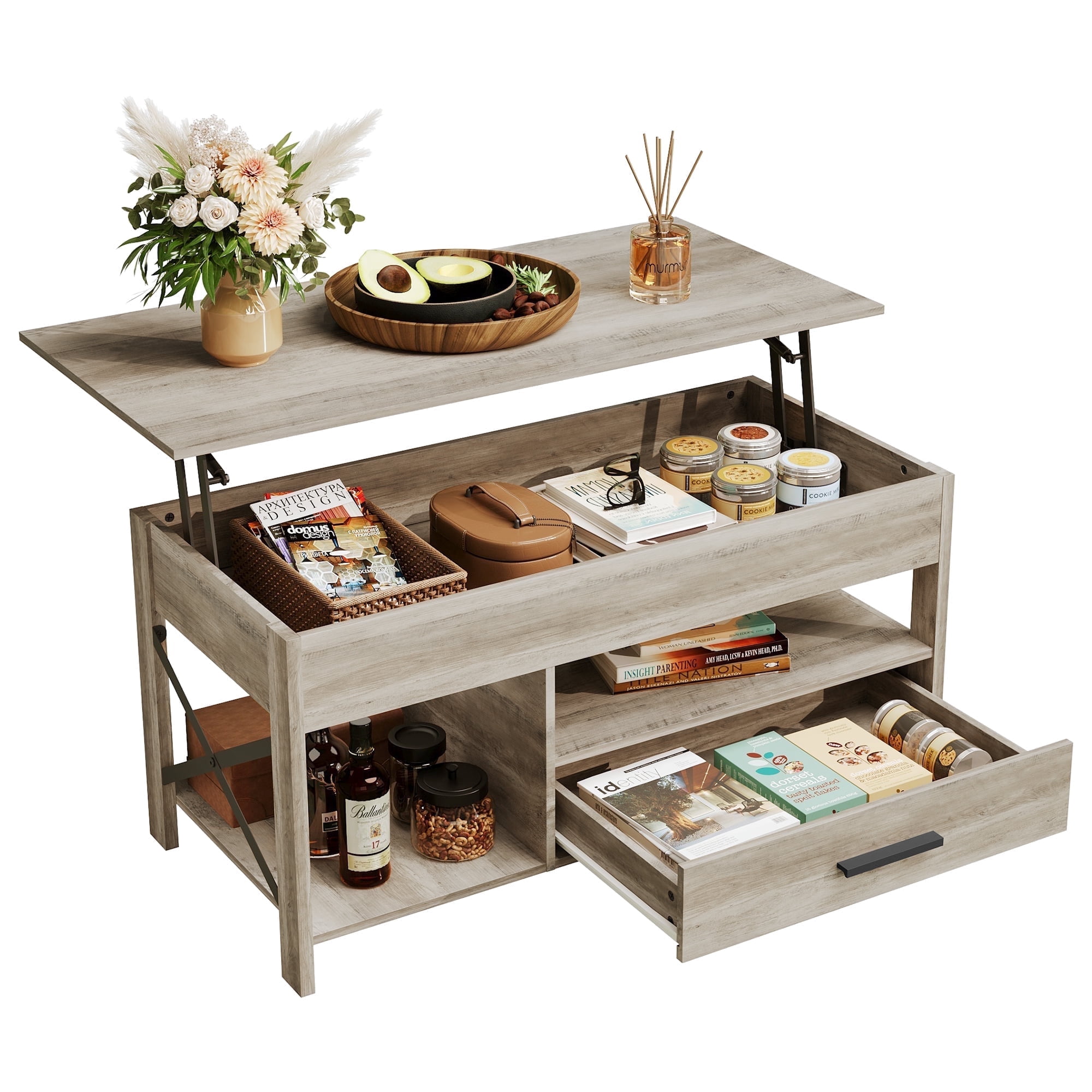 GALAXHERO Lift-Top Coffee Table with Storage, Greige photo 2