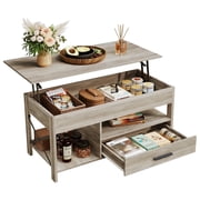 GALAXHERO Coffee Table, 39 Lift Top Coffee Table with Hidden Compartment, Storage Drawers and Storage Shelf for Living Room, Reception Room Greige