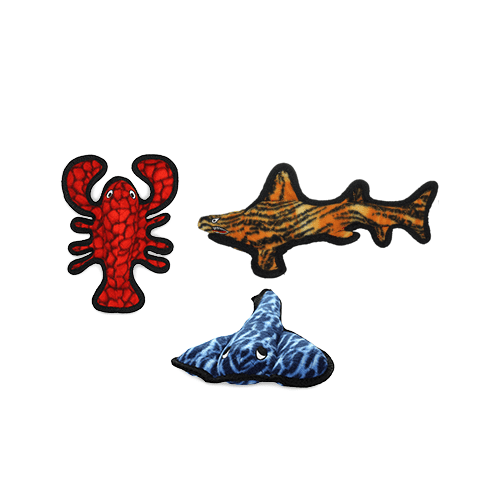 TUFFY® - World's Tuffest Soft Dog Toy - Jr Lobster, Stingray & Tiger Shark - Combo Pack - Squeakers - Multiple Layers. Made Durable, Strong & Tough.(Tug, Toss & Fetch). Machine Washable & Floats