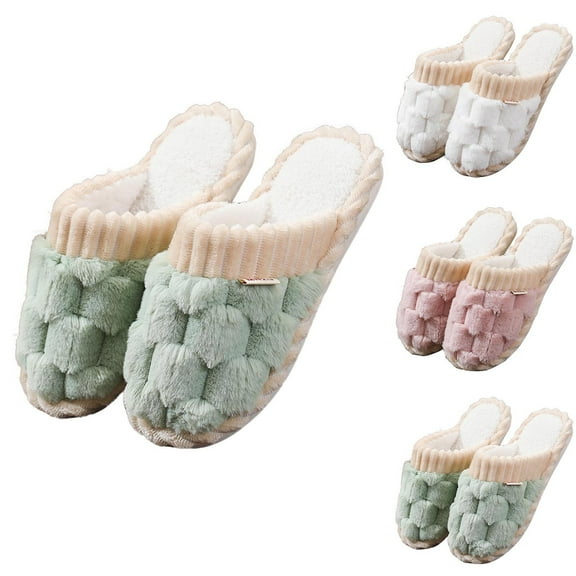 Bmawag House Slippers for Woman Round Toe Flat Heels House Slippers Women's Plush Warm Indoor Fashionable Thick Heel Slippers Home Furnishing Green 40