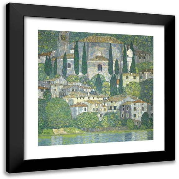 Gustav Klimt 12x12 Black Modern Framed Museum Art Print Titled - Church in Cassone - Landscape with Cypresses