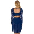 thumbnail image 3 of Alvivi Women Contemporary Lyrical Dance Dress Floral Lace Long Sleeve Crop Top and High Low Skirts Dark_Blue L, 3 of 7