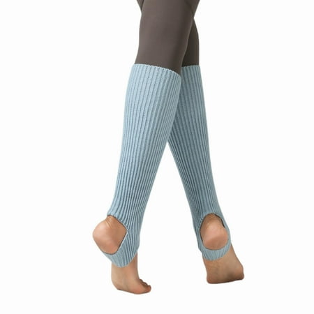 

harmtty Women Girl Knitted Warm Knee High Stirrup Yoga Sport Dance Leg Warmers Socks Light Blue