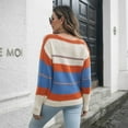 thumbnail image 6 of Herrnalise Women's Knitted Crop Tops V-neck Sweater Loose Autumn And Winter Long-sleeved Sweater Striped Stitching Casual Pullover Jumper Sweaters, 6 of 7