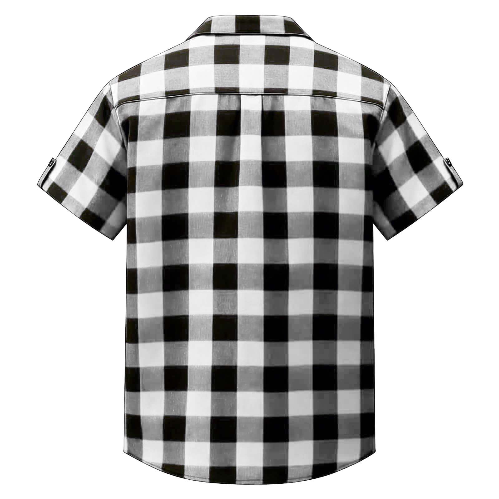 Miqool Men's Buffalo Plaid Short Sleeve Button Down Shirt, Casual Hawaiian Checkered Shirt with Chest Pocket