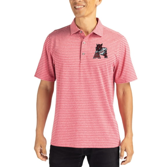 Men's Cutter & Buck Heather Cardinal Arkansas Razorbacks Forge Eco Heather Stripe Stretch Recycled Polo