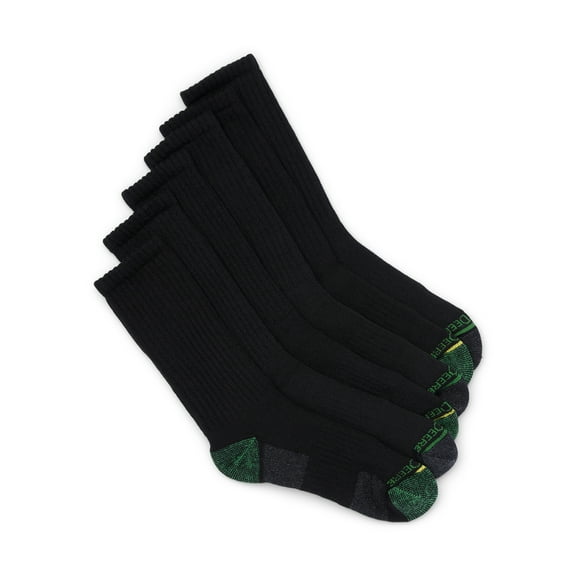 John Deere Men’s Workwear Crew Socks, 6-Pack, Black