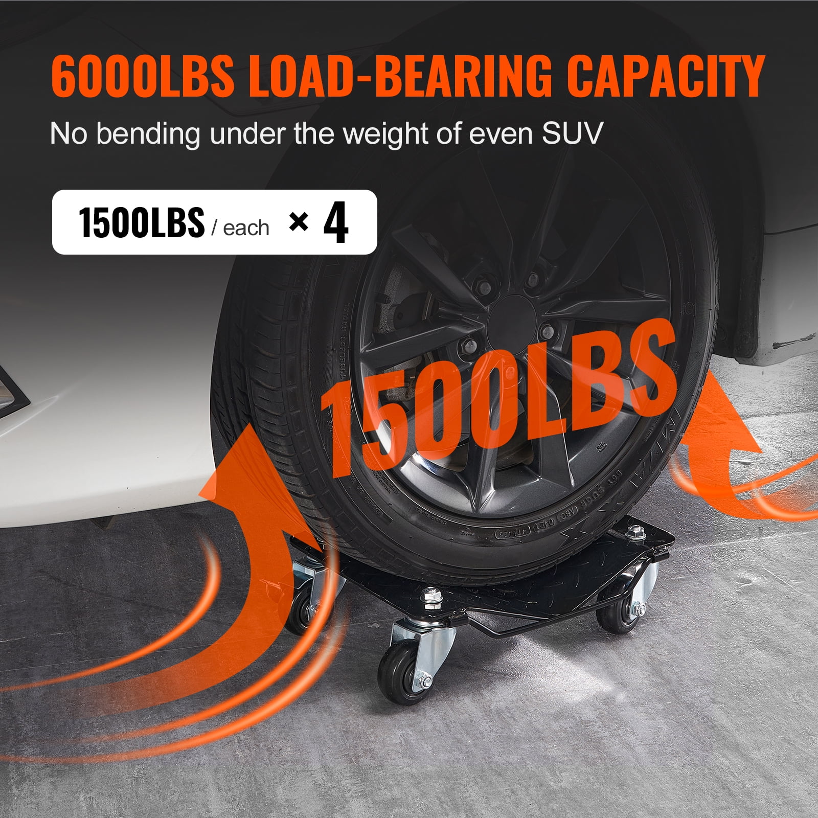 VEVOR Car Dolly Wheel 4 PCS 6000lb Steel Tire Dolly Heavy Duty Skate Auto Repair Dolly Each for 1500lb
