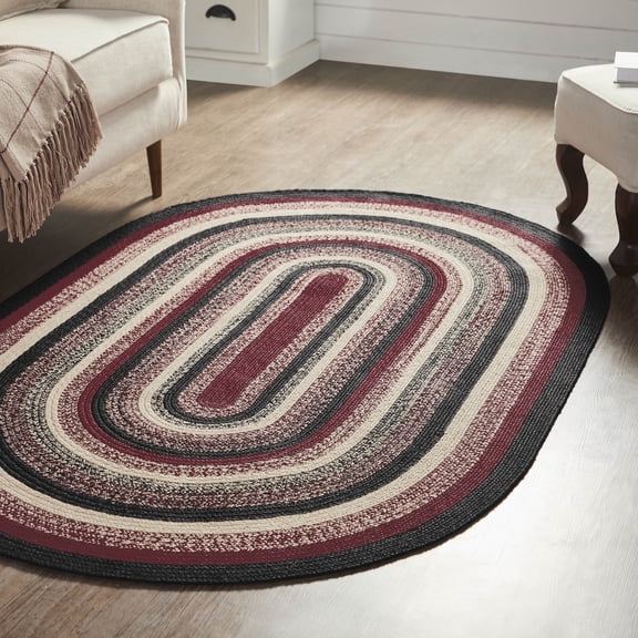 VHC Brands Jute Rug 48x72 w/Pad, Jute Area Rug, Accent Rug, Floor Decor, Braided, Connell Collection, Oval 48x72, Country Black