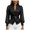 Black, variant on Women's Elegant Mesh Patchwork Denim Blouse Sheer Puff Sleeve Wrap Top with Belt, Casual Office Shirt Blue for Size L