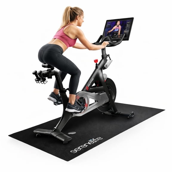 SereneLife Premium Portable Fitness Exercise Mat - 30" x 60" Non-Slip Gym Training Equipment Floor Protection - Yoga, Workout, Jump Rope - for Small Treadmill, Elliptical, Bike, Bench, Power Rack