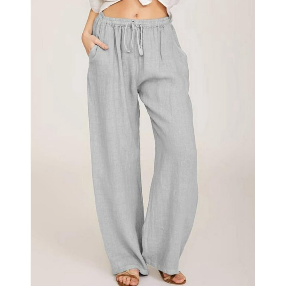 GirlMarket - Women's Pants Plus Size Casual Solid Cotton Linen Pockets Loose Drawstring Elastic