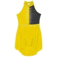 thumbnail image 6 of Hansber Kids Girls Mock Neck Rhinestone Skating Dress Gymnastic Leotard Ballet Latin Lyrical Dance Yellow&Black 10, 6 of 7