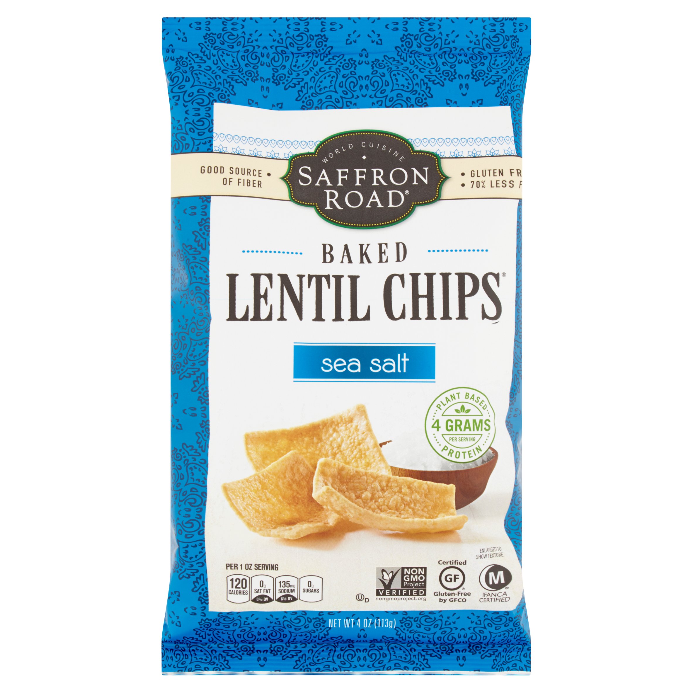 Saffron Road Sea Salt Baked Lentil Chips, 4 oz, 12 pack