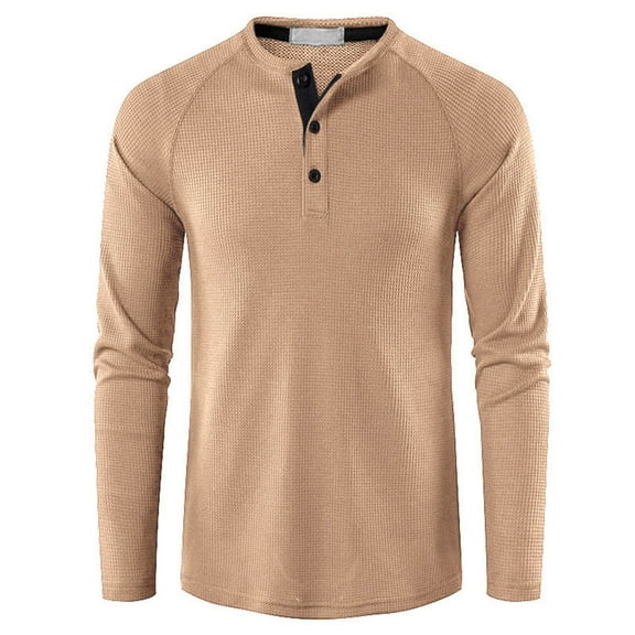 TIHLMK T-Shirts Blouse Men's Stand Collar Long Sleeve T-Shirt Solid Bottoming Shirt Wagoff Top Beige