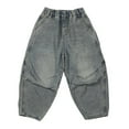 thumbnail image 3 of WERYOUNG Boys Girls Jeans Spring Summer Fashion Empire Waist Straight Wide Leg Pants With Pockets Toddler Funny Denim Pants,Blue,4-5 Years, 3 of 9