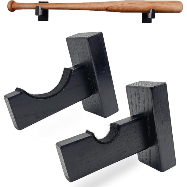 Vitrina de bate de béisbol, estante horizontal hecho a mano de fresno macizo para montaje en pared con tornillos ocultos y forro suave para exhibición de béisbol y softbol (negro)