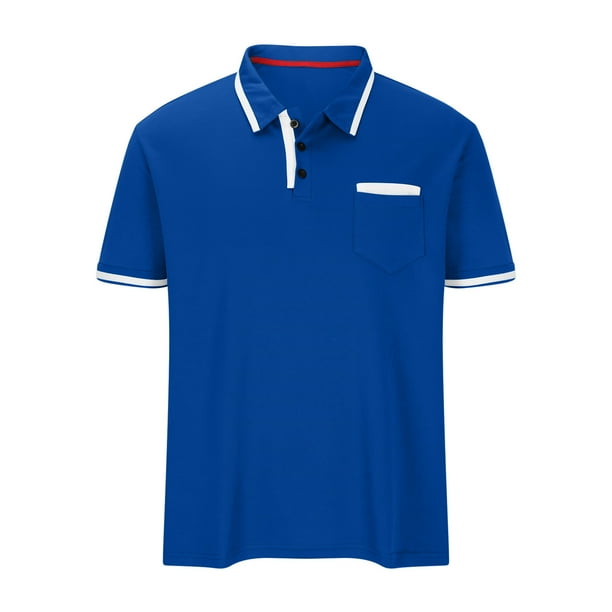 Camisas Elvqul Hombre sin Estampado Azul Casuales Solapa Manga Corta