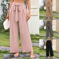 thumbnail image 2 of Pantalones casuales de mujer con pierna ancha y detalle de lazo: cómodos y versátiles para el día a día, poliéster, para todas las estaciones, varias tallas., 2 of 6