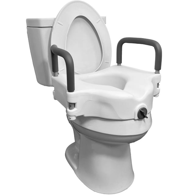 ProBasics E-Z Lock Raised Toilet Seat with Handles, 4.5" Toilet Seat Riser with Arms, Fits Most Elongated and Round Toilets, Handicap Toilet Seat, Elevated Toilet Seat,
