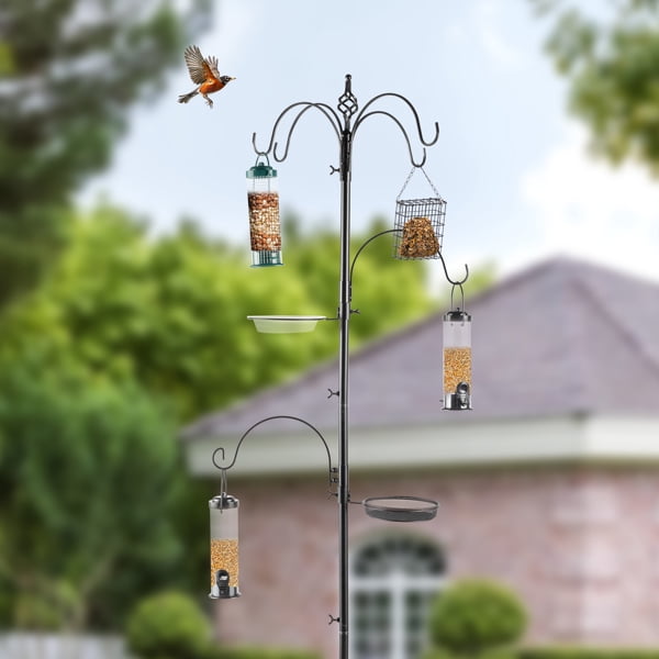 93 inch Iron Bird Feeder With Six Hooks, Bird Feeder Black Courtyard