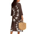 thumbnail image 2 of Xixirimido Brown Tie-dye Print Spring Summer Dress for Women Casual Loose Flowy Dress 3/5 Sleeve V-Neck Linen Dresses Beach Vacation Midi Dresses M, 2 of 6
