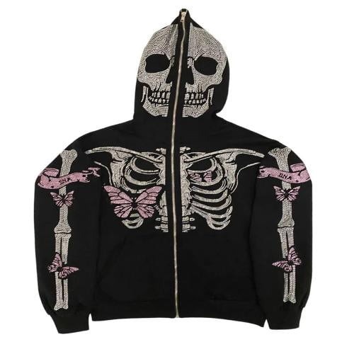 CenturyX Y2k Skeleton Full Zip Up Hoodies Over Face Women CenturyX Y2k Skeleton Full Zip Up Hoodies Over Face Women