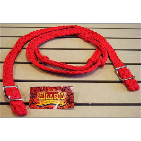 RED BRAIDED POLY BARREL RACING CONTEST REINS FLAT W/EASY GRIP KNOTS 1 INCH X