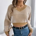 thumbnail image 6 of JYnXIANTI Oversized Sweaters for Women Trendy Color Block Crew Neck Lantern Sleeve Cropped Sweaters Casual Loose Knitted Tops, 6 of 7