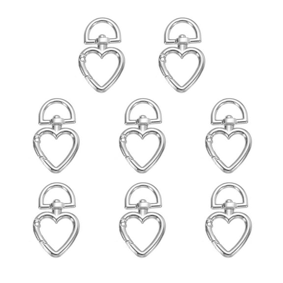 UXcell 8pcs Spring O Ring Clip, Metal Spring Clasp Key Ring, Heart-Shaped Keychain Snap Buckle Accessories for DIY Crafts, Silver