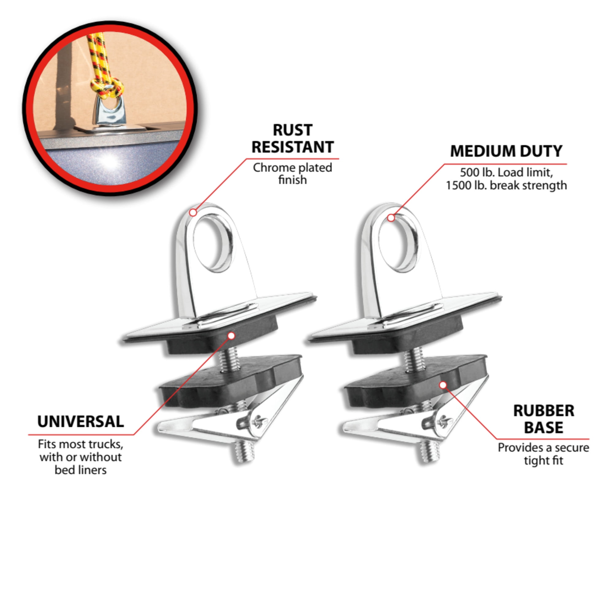 Performance Tool W1883 2Pk Truck Bed Anchor Points SecureX - Heavy-Duty Tie Down Anchors for Safe and Secure Cargo Transport on Pickup Trucks