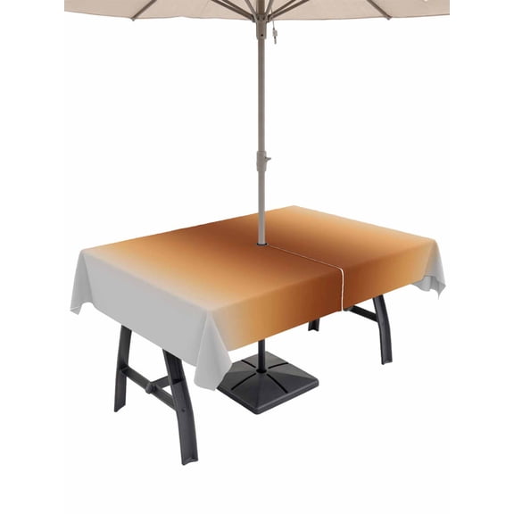 Dark Brown Grey Ombre Outdoor Tablecloth with Umbrella Hole, Modern Abstract Art Gradient Spillproof Waterproof Outdoor Table Cover, Patio Tablecloths for Party Picnic Camping, Rectangle 52"x70"
