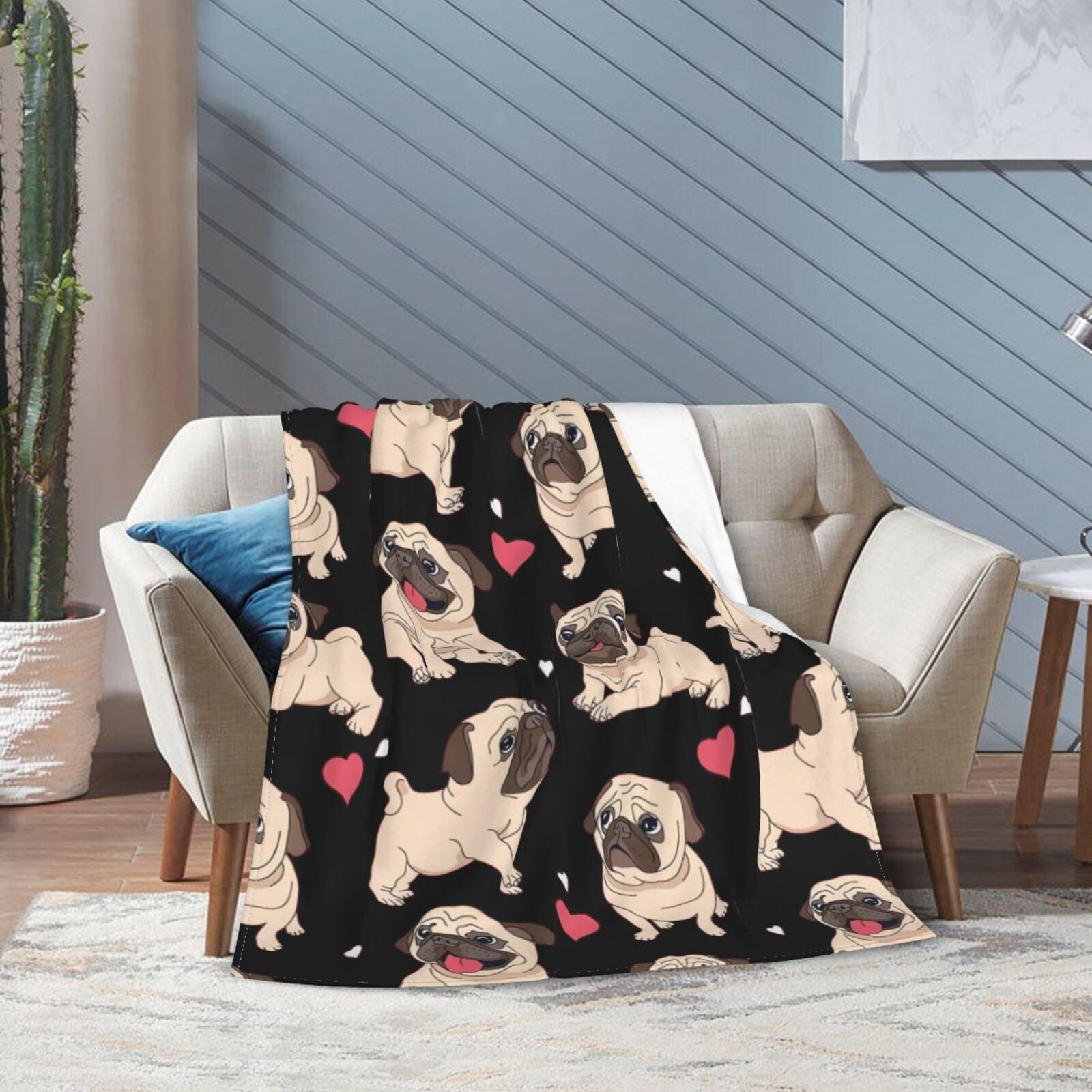 Wijzvio Pug Dog Throw Blanket Soft Fuzzy Fleece Blanket For Couch Bed Living Room Decoration 50"X40"