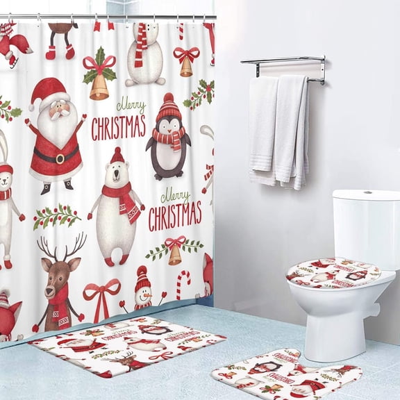 4Pcs Bathroom Shower Curtain Sets with Non-Slip Rugs, Toilet Lid Cover and Bath Mat, Two Turkeys Strutting on Grassy Durable Waterproof Shower Curtain for Bathroom Set, 72x72 Inch