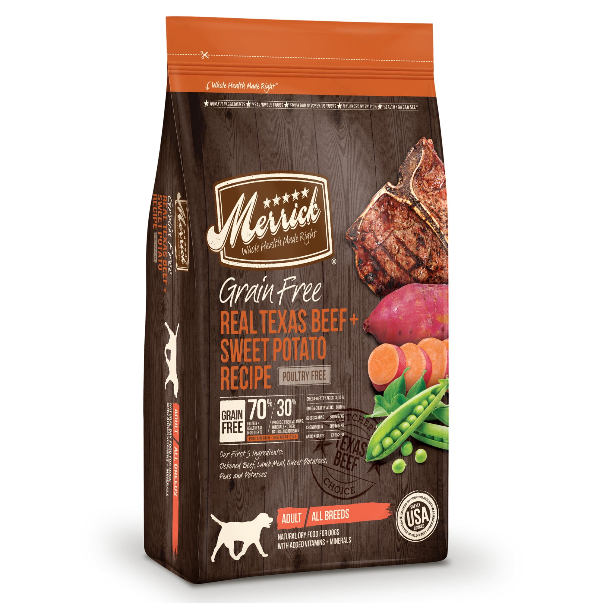 Merrick Grain-Free Real Texas Beef + Sweet Potato Recipe Dry Dog Food, 4 lb