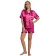 thumbnail image 3 of DAKIMOE Womens Silky Satin Pajama Set Short Sleeve Shirt with Shorts 2 Piece Pjs Sets Soft Silk Sleepwear Nightwear Button-Down Loungewear S-XL, Rose, XL, 3 of 10