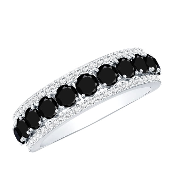 Rosec Jewels Lab Grown Black Diamond Half Eternity Band Ring (AAAA Quality) - Black and White Diamond Ring - with Jewelry Box, 925 Sterling Silver, US 4.00