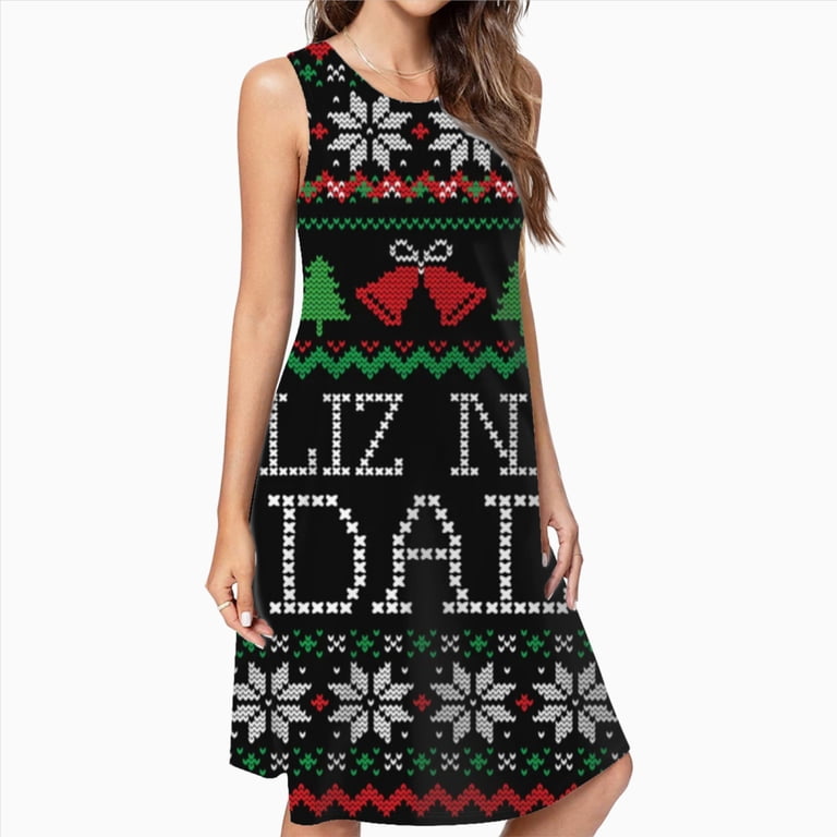 JHWJH25 Feliz Navi Dad Funny Christmas Ugly Dress Elegant Party Dresses Evening Dresses Women Dress Sleeveless Dress Ladies Dresses, Women's, Size: XL