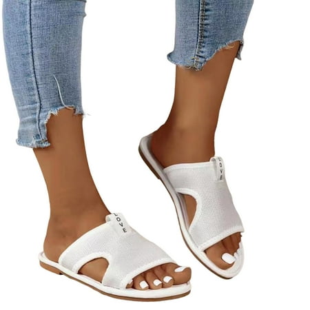 

Blphud Summer Slippers Women Slippers Ladies Fashion Solid Color Breathable Mesh Open Toe Flat Casual Sandals Outing Slippers for Women Bedroom Slippers Women White 42